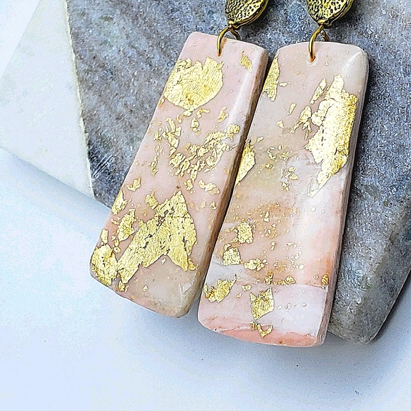 Pink and gold lever back earrings - Picture 2 of 2